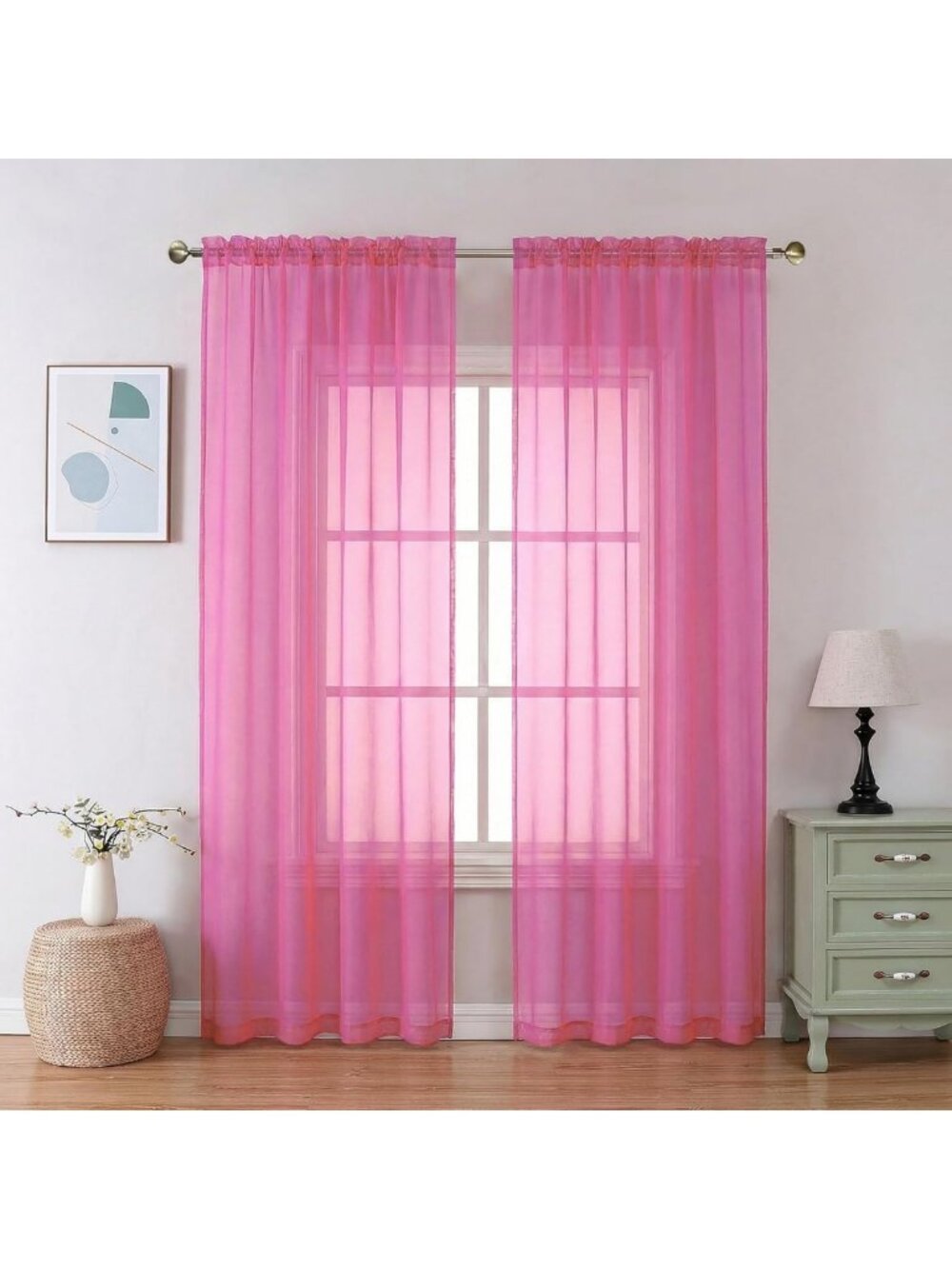 Vibrant Hot Pink Sheer Curtains 84" Long - Light Filtering Drapes, 2 Panels Set